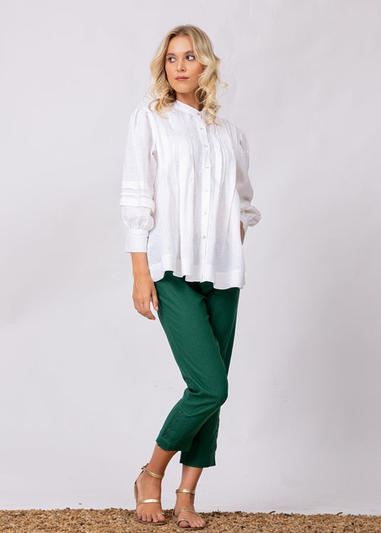 Pintuck Detail Blouse With Mandarin Collar