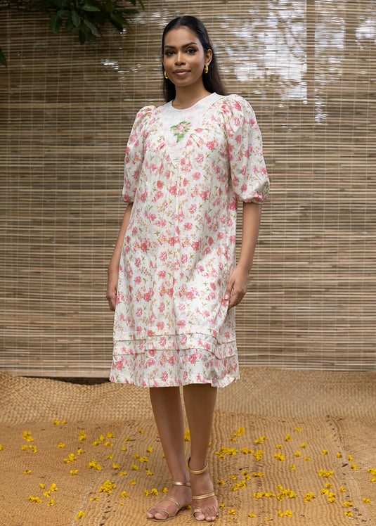 Printed Cotton Dress With Hand Embroidery