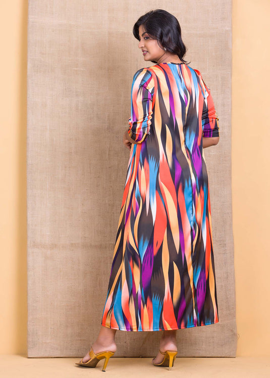 Multi colour printed maxi dress with functional tie