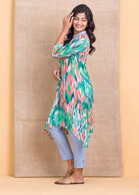 Contrast placket hankerchief kurtha