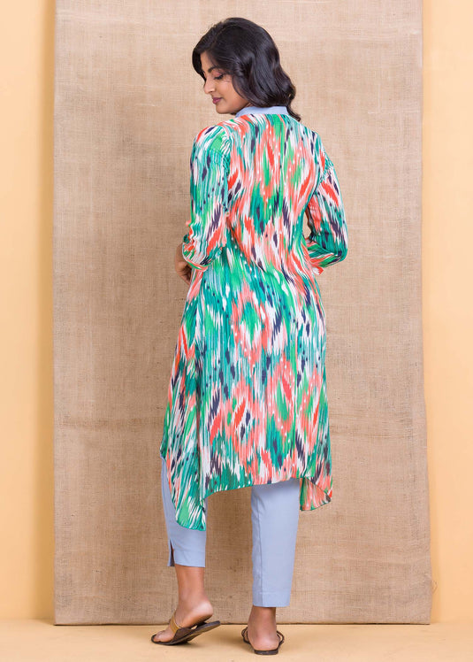 Contrast placket hankerchief kurtha