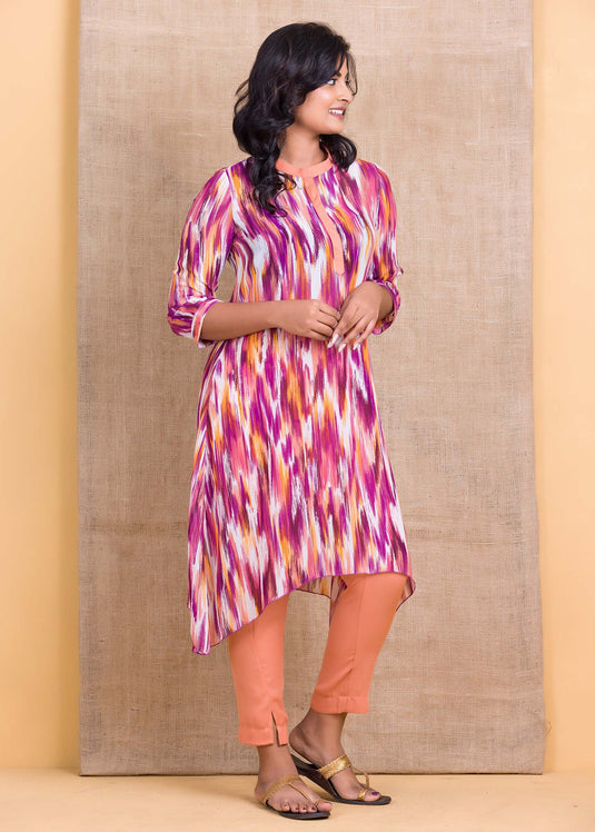 Contrast placket hankerchief kurtha
