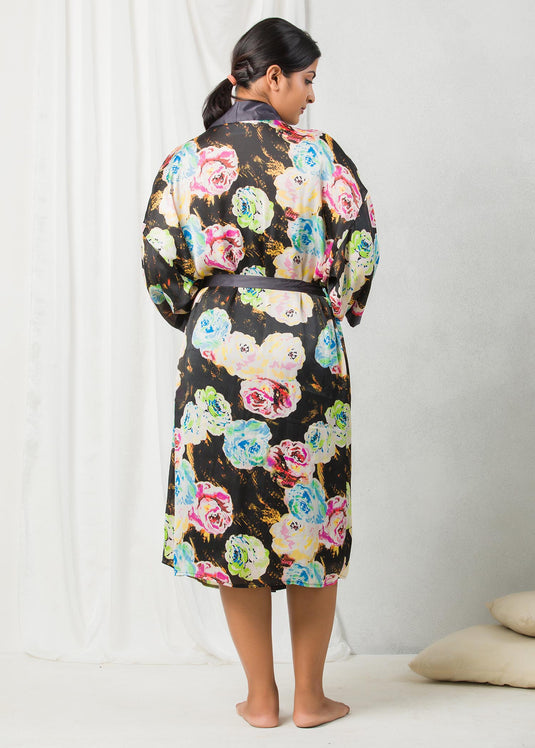 Printed satin robe