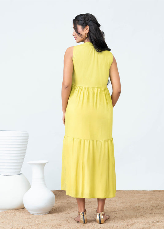 Sleeveless Tiered Detaile Midi Dress