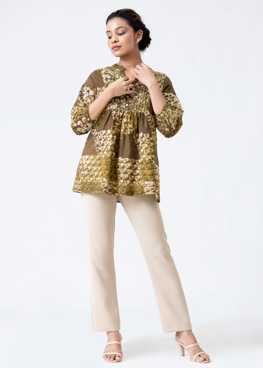 Batik pintucked baby doll top