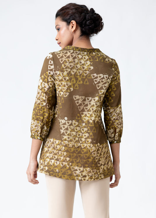 Batik pintucked baby doll top