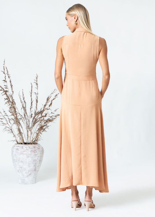 Sleeveless midi dress with cut panels