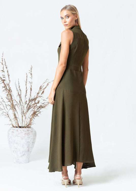 Sleeveless midi dress with cut panels