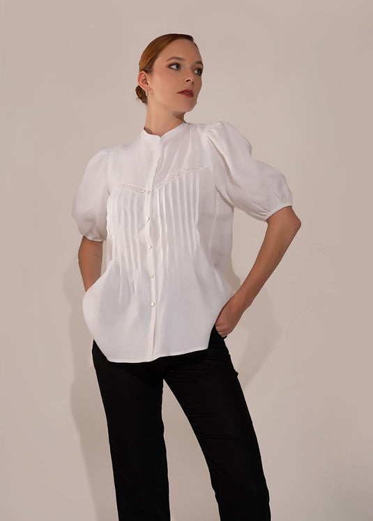 Pintuck And Lace Detailed Blouse