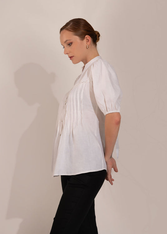 Pintuck And Lace Detailed Blouse