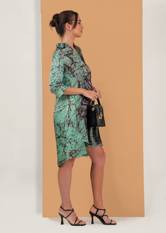 Batik side slit collar dress