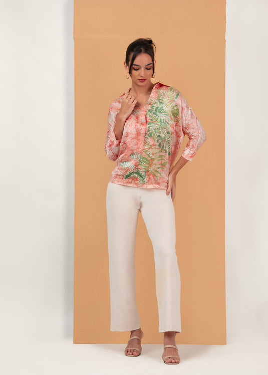 Batik blouse detailed with tropical leaves
