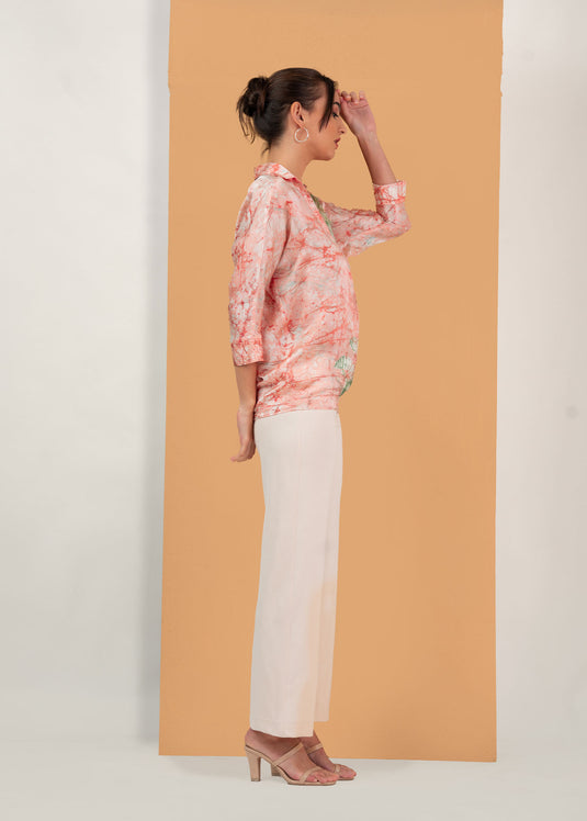 Batik blouse detailed with tropical leaves