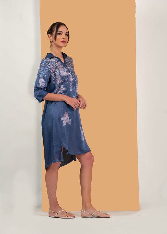 Batik side slit collar dress
