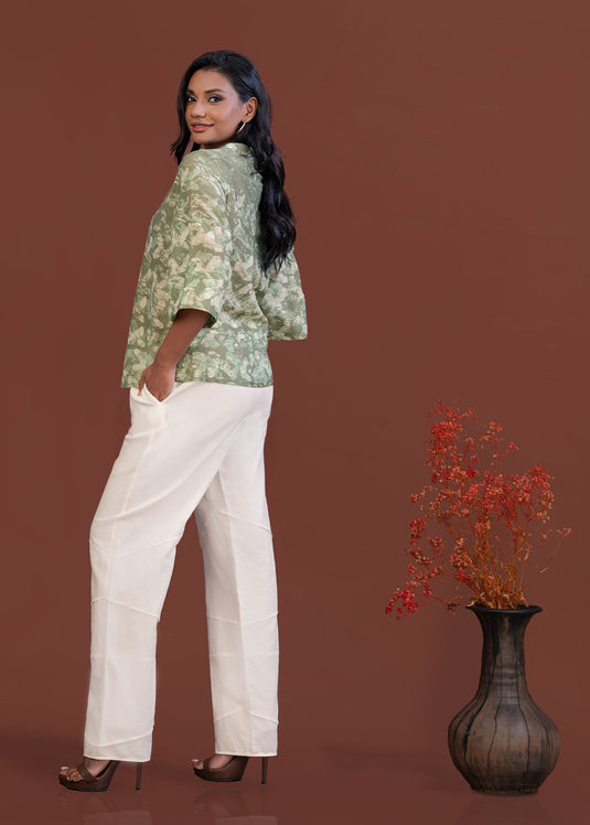 Batik top with hidden buttonhole placket
