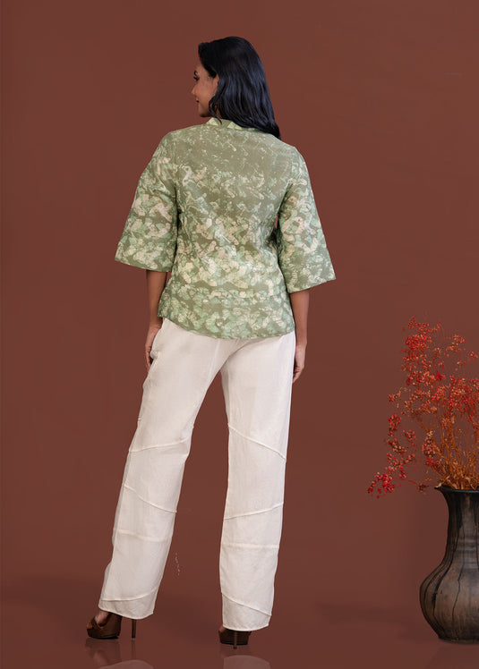 Batik top with hidden buttonhole placket