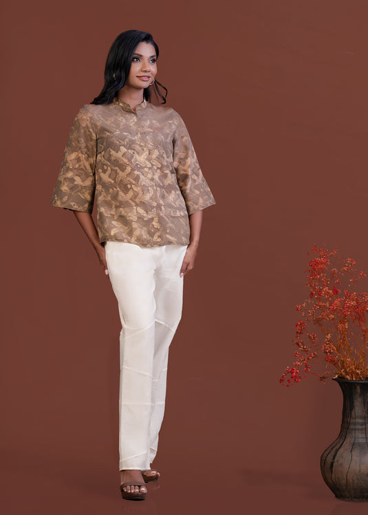 Batik top with hidden buttonhole placket