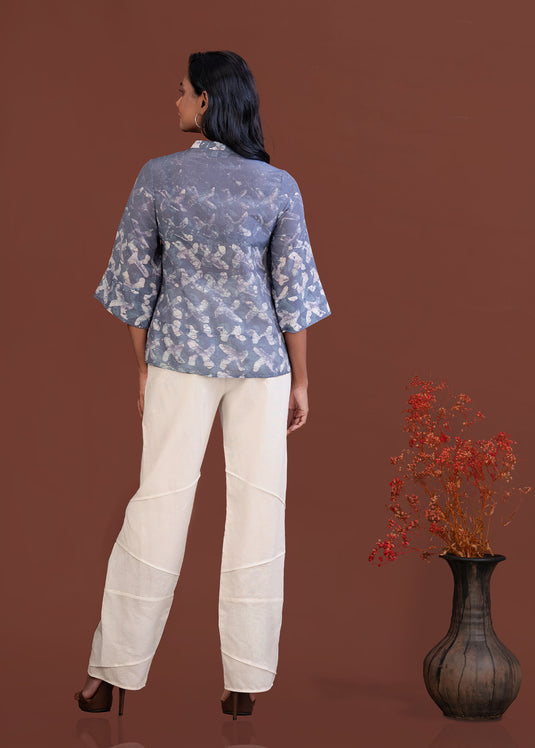 Batik top with hidden buttonhole placket