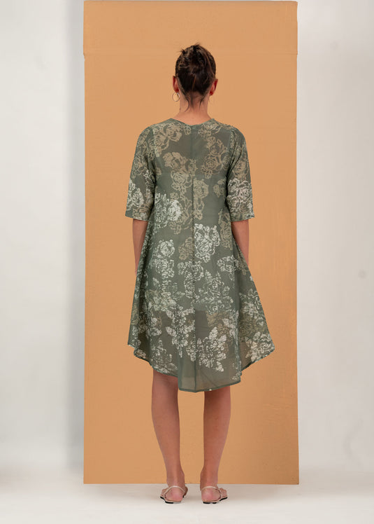 Batik V-neck flare dress