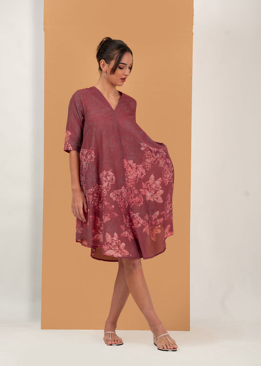 Batik V-neck flare dress
