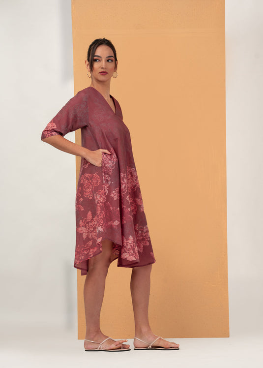 Batik V-neck flare dress