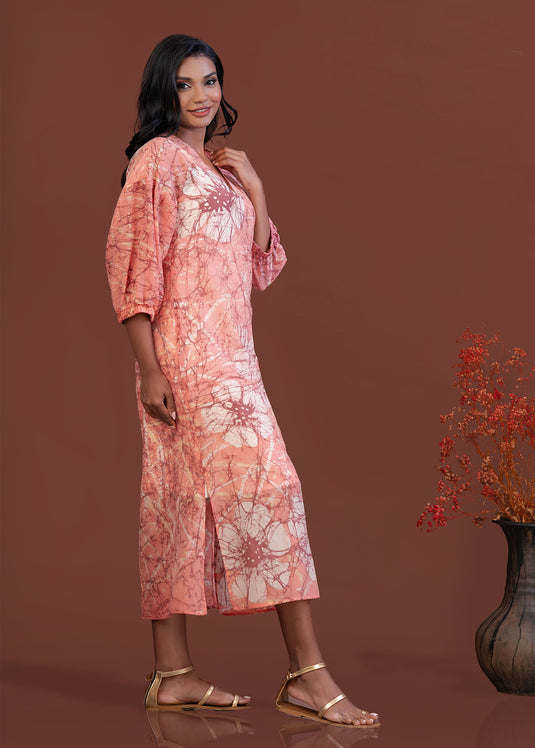 Batik v neck double slit maxi dress