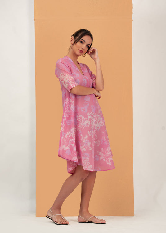 Batik V-neck flare dress