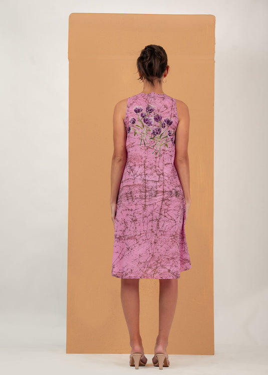 Back flowers  printed sleeveless dress