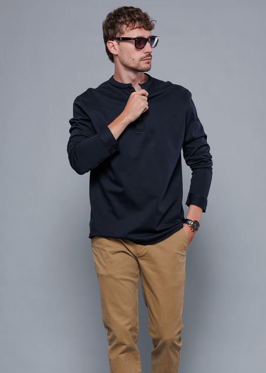 Half Buttoned Placket L/S T-Shirt