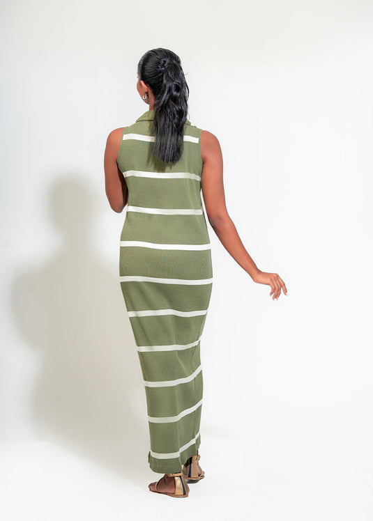 Sleeveless maxi column dress with collar