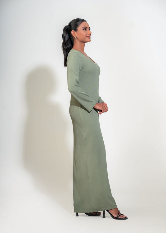 Long Sleeve V Neck Maxi Dress
