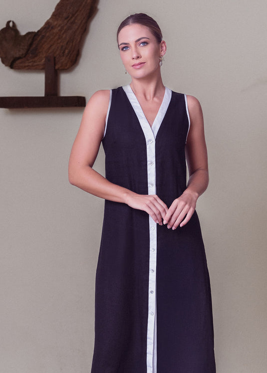 Sleeveless midi dress with costrast detail