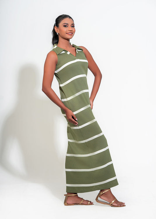 Sleeveless maxi column dress with collar