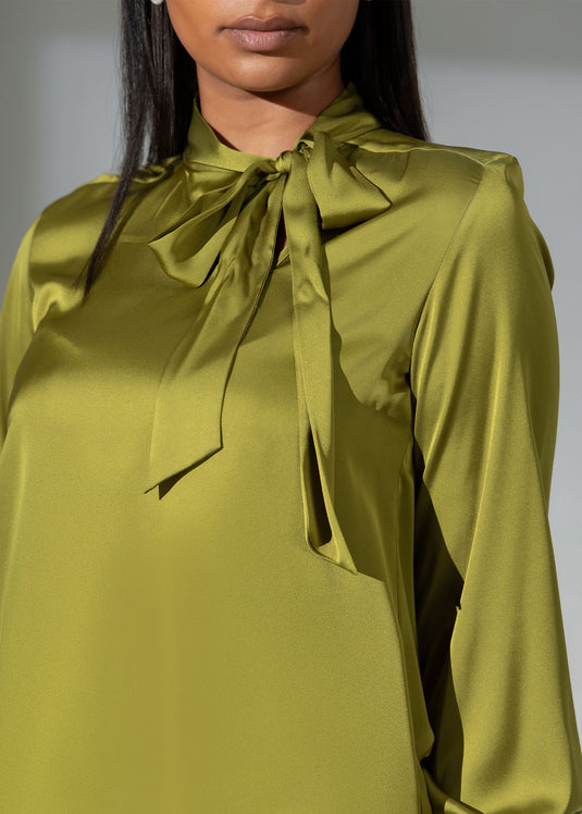 Puff sleeve blouse with neck tie