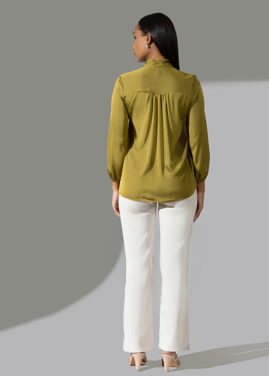 Puff sleeve blouse with neck tie