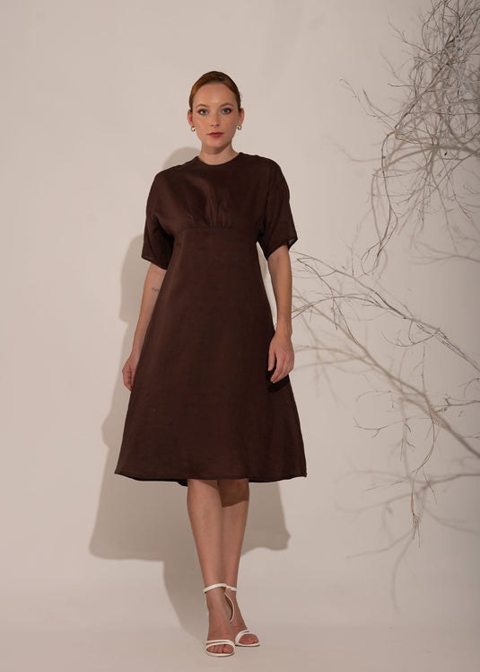 Round Neck Dress With Front Gathers