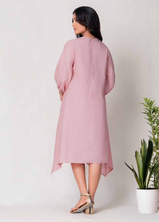 Drop Shoulder Midi Dress With Asymmetical Hem