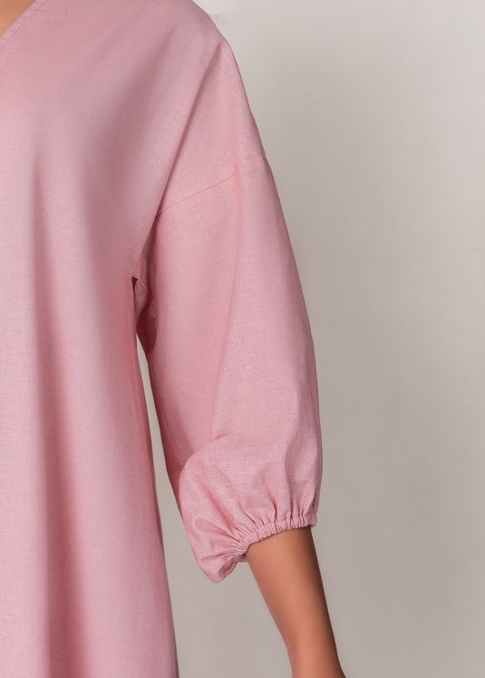 Drop Shoulder Midi Dress With Asymmetical Hem