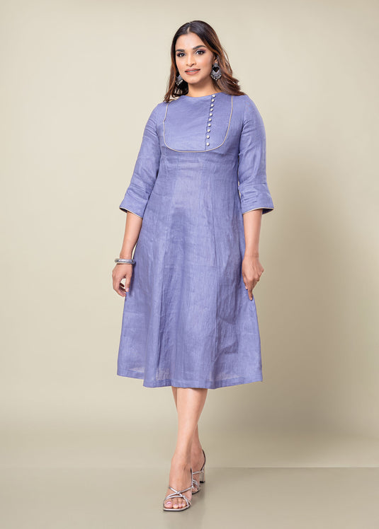 Linen Dress With Side Button Detail