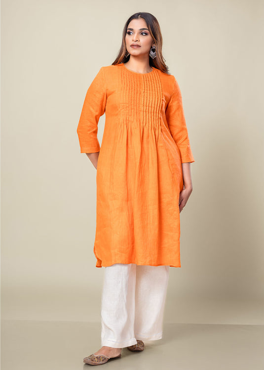 Pintuck Linen Dress