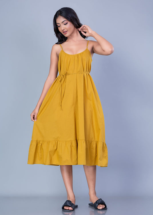 Strappy Shirring Detailed Dress With Tiered Panel