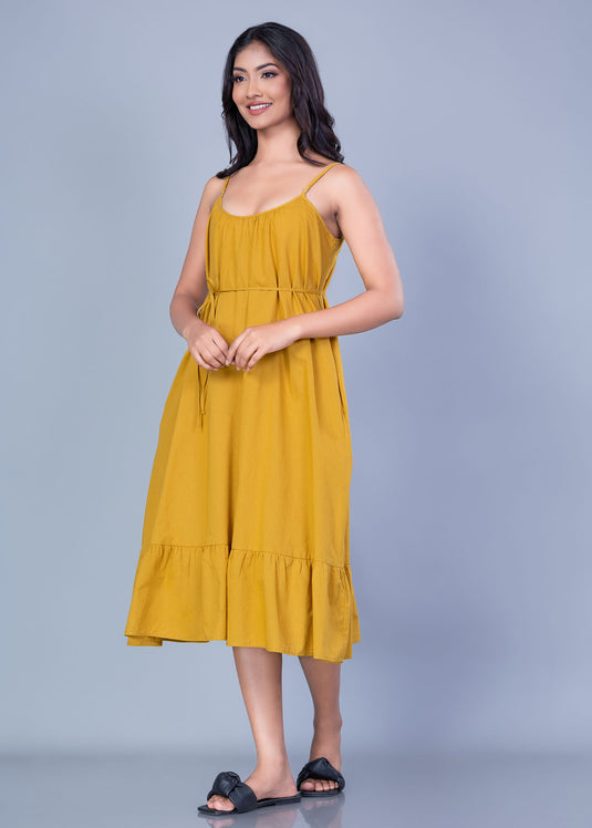 Strappy Shirring Detailed Dress With Tiered Panel