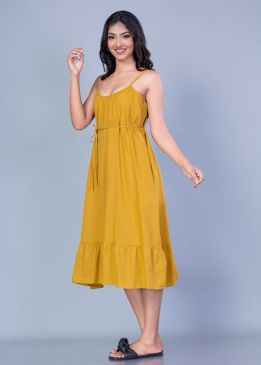 Strappy Shirring Detailed Dress With Tiered Panel