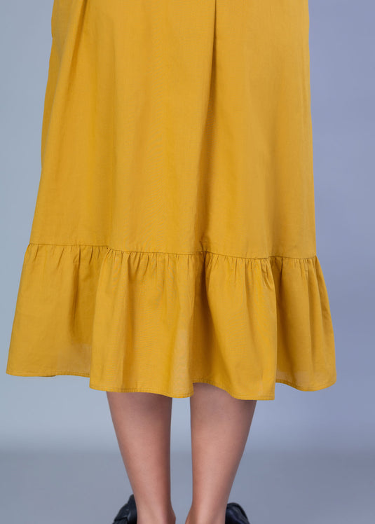 Strappy Shirring Detailed Dress With Tiered Panel