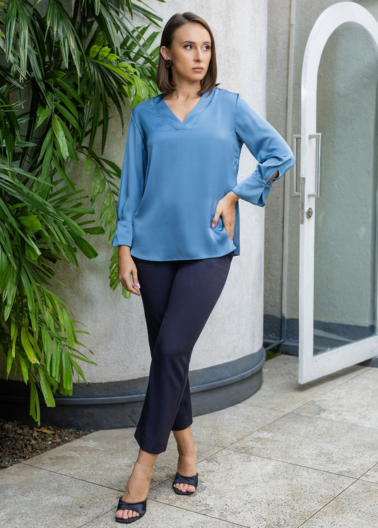 V neck long sleeve blouse with cuff detail