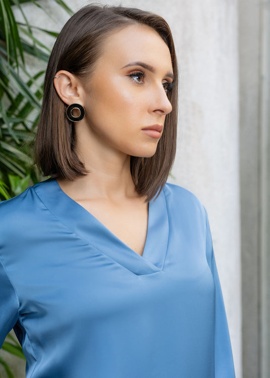 V neck long sleeve blouse with cuff detail
