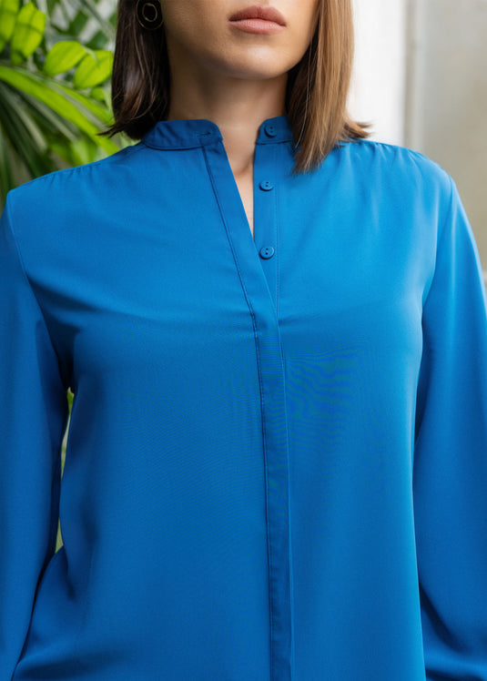 Basic mandarin collar long sleeve blouse