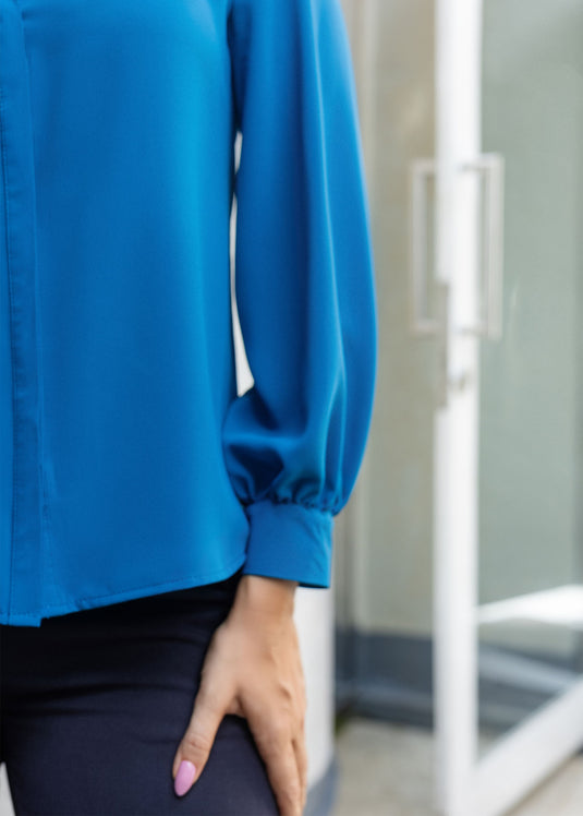 Basic mandarin collar long sleeve blouse