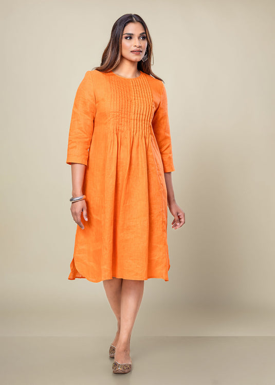 Pintuck Linen Dress