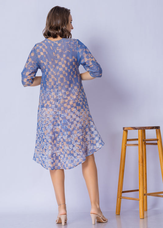 V - Neck Bottom Flare Batik Dress